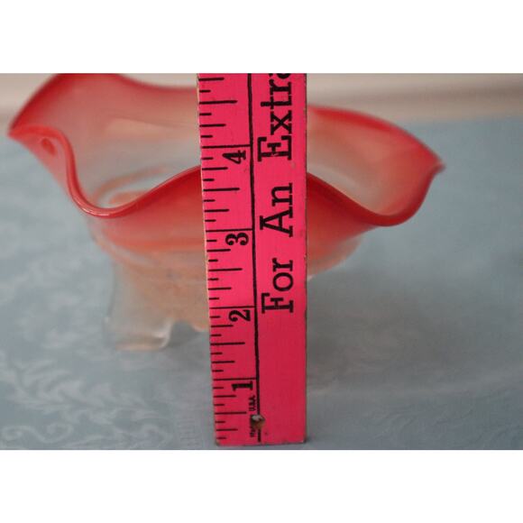 Vintage Sand Art Glass Trinket Bowl Dish Orange Red Ombre Footed Ruffled SIGNED - Picture 9 of 11